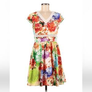Sami and Dani flowers and mesh vibrant fit and flare dress, size 9 or 10
